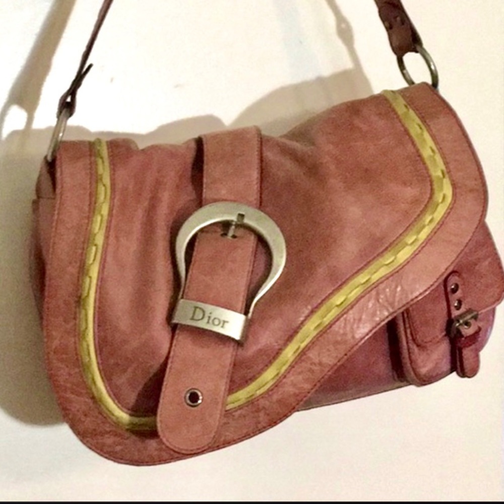 Christian Dior maroon/pink leather saddle gaucho purse